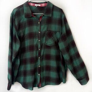 Maurices Green Black Buffalo Plaid Check Flannel Shirt Button 2X Cabincore